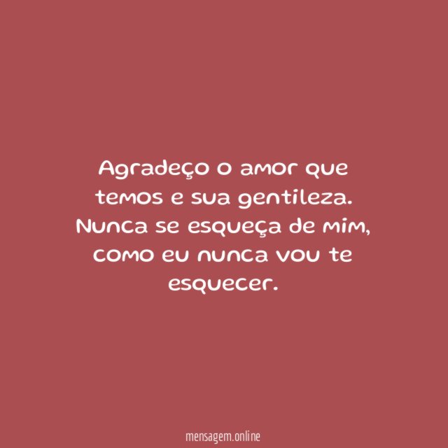 Agradeço o amor que temos e sua gentileza
