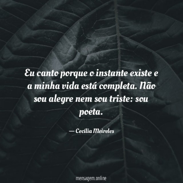 Eu canto porque o instante existe e a minha vida está completa