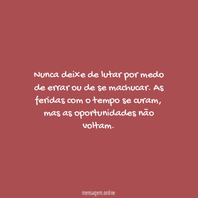 Nunca deixe de lutar por medo de errar ou de se machucar