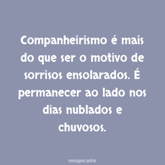 Companheirismo é mais do que ser o motivo de sorrisos ensolarados