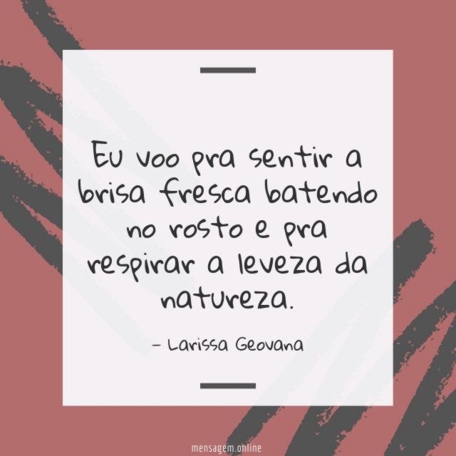 Eu voo pra sentir a brisa fresca