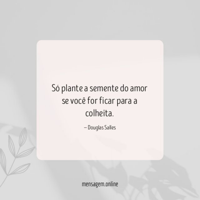Só plante a semente do amor