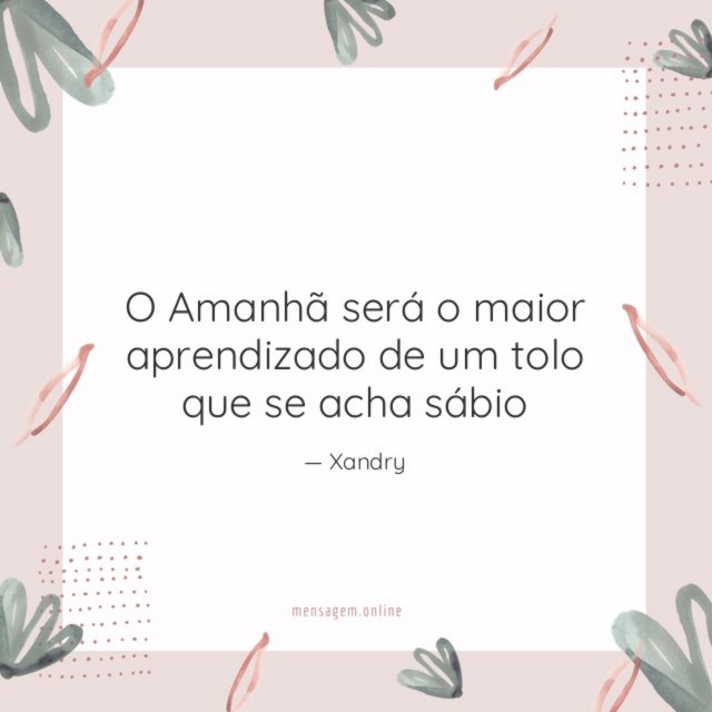 O Amanhã será o maior aprendizado de um tolo