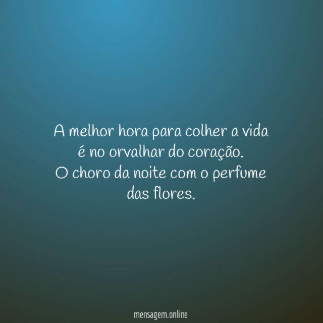A melhor hora para colher a vida é no orvalhar do coração