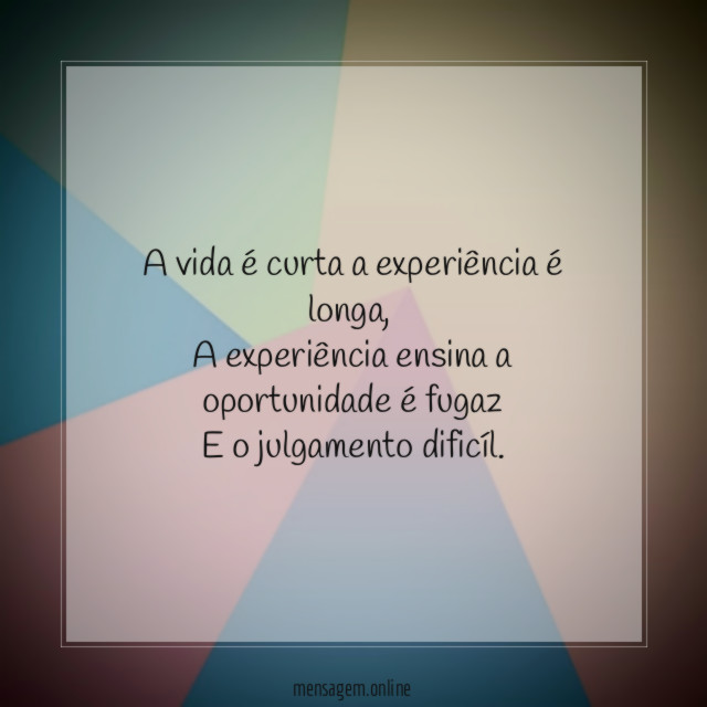 A vida é curta a experiência é longa