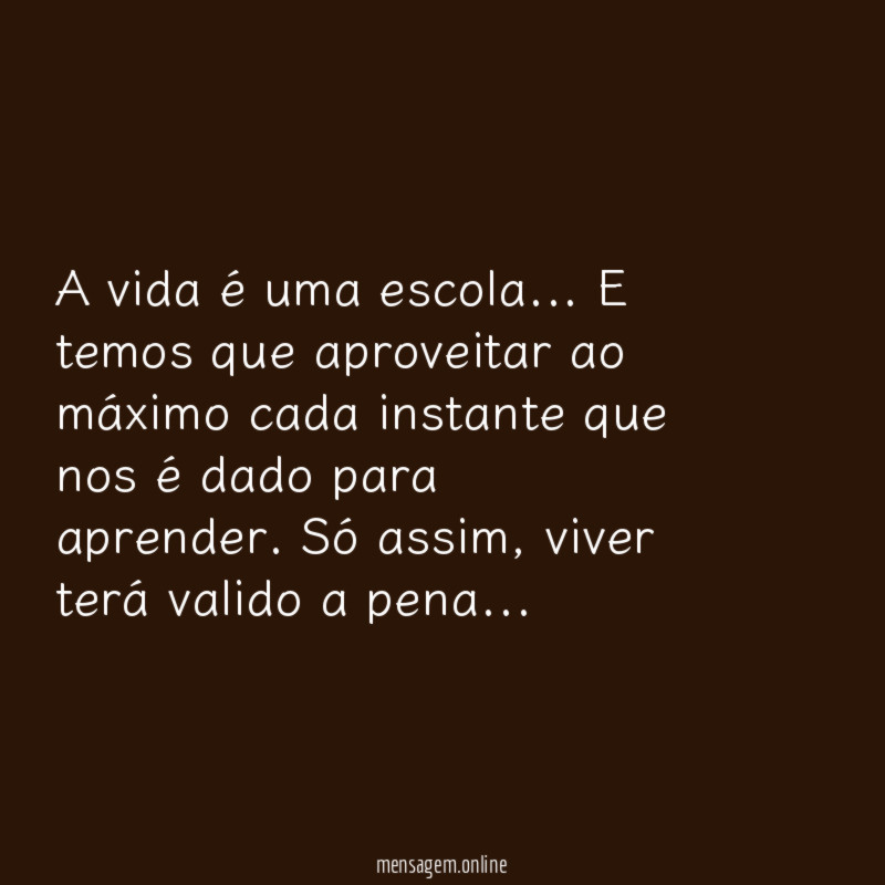 A vida é uma escola… E temos que aproveitar ao máximo cada instante que nos é dado para aprender. Só assim, viver terá valido a pena…