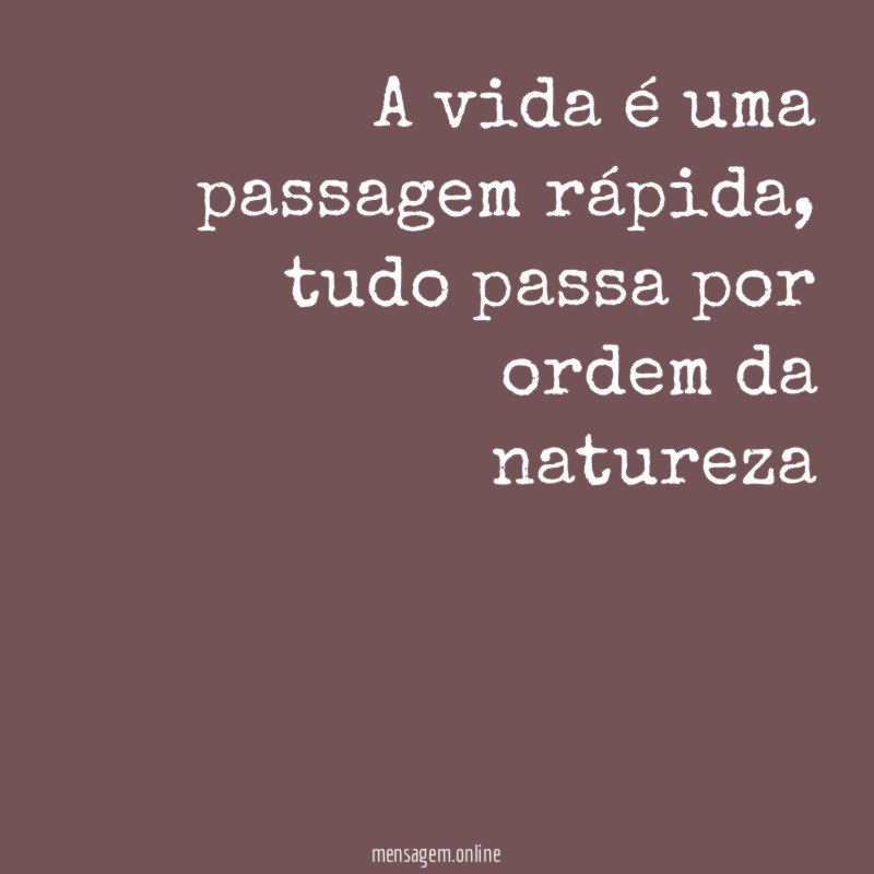 A vida é uma passagem rápida