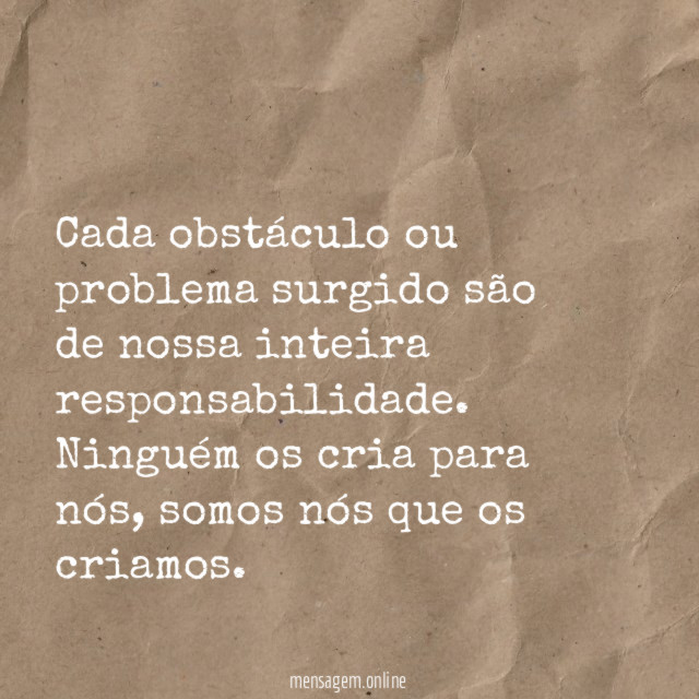 Cada obstáculo ou problema surgido são de nossa inteira responsabilidade