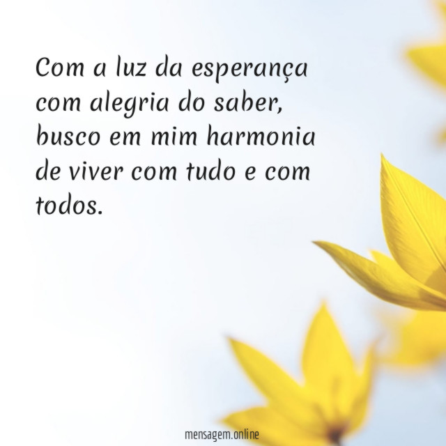 Com a luz da esperança com alegria do saber