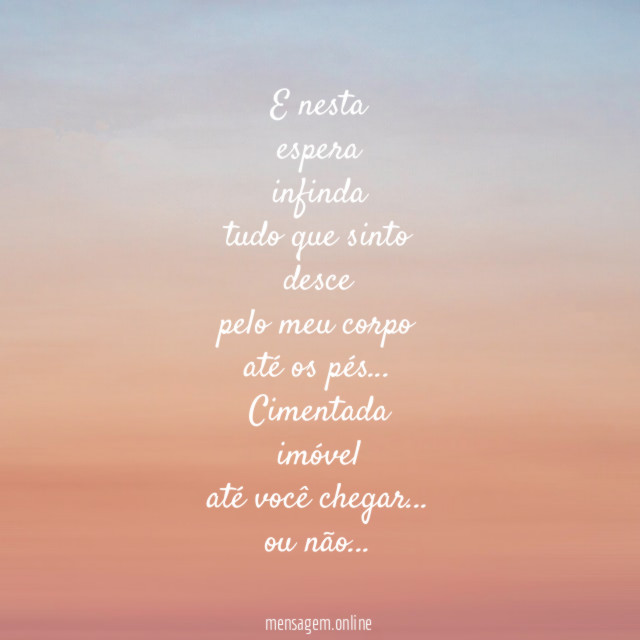 E nesta
espera
infinda
tudo que sinto
desce
pelo meu corpo
até os pés…
Cimentada
imóvel
até você chegar…
ou não…