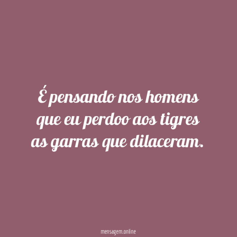 É pensando nos homens que eu perdoo aos tigres as garras que dilaceram