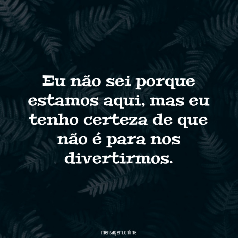 Eu não sei porque estamos aqui
