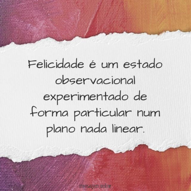 Felicidade é um estado observacional experimentado de forma particular num plano nada linear