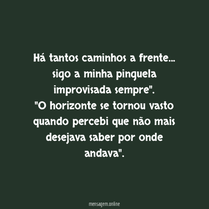 "Há tantos caminhos a frente… sigo a minha pinguela improvisada sempre".