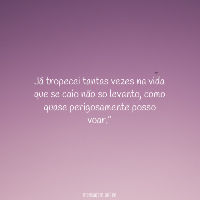 “Já tropecei tantas vezes na vida que se caio não so levanto, como quase perigosamente posso voar .”