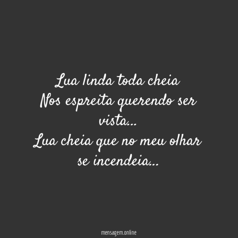 Lua linda toda cheia
Nos espreita querendo ser vista…
Lua cheia que no meu olhar se incendeia…