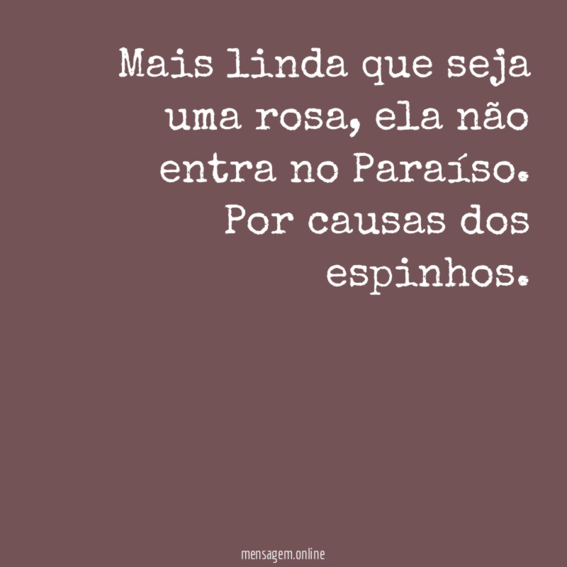 Mais linda que seja uma rosa, ela não entra no Paraíso.