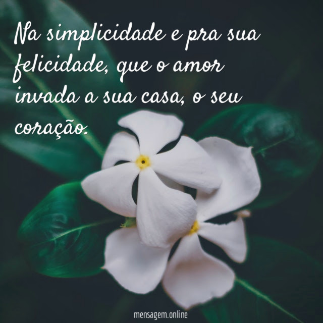 Na simplicidade e pra sua felicidade, que o amor invada a sua casa, o seu coração.