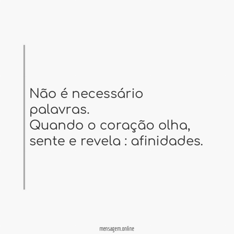 Não é necessário palavras.
Quando o coração olha,sente e revela : afinidades.