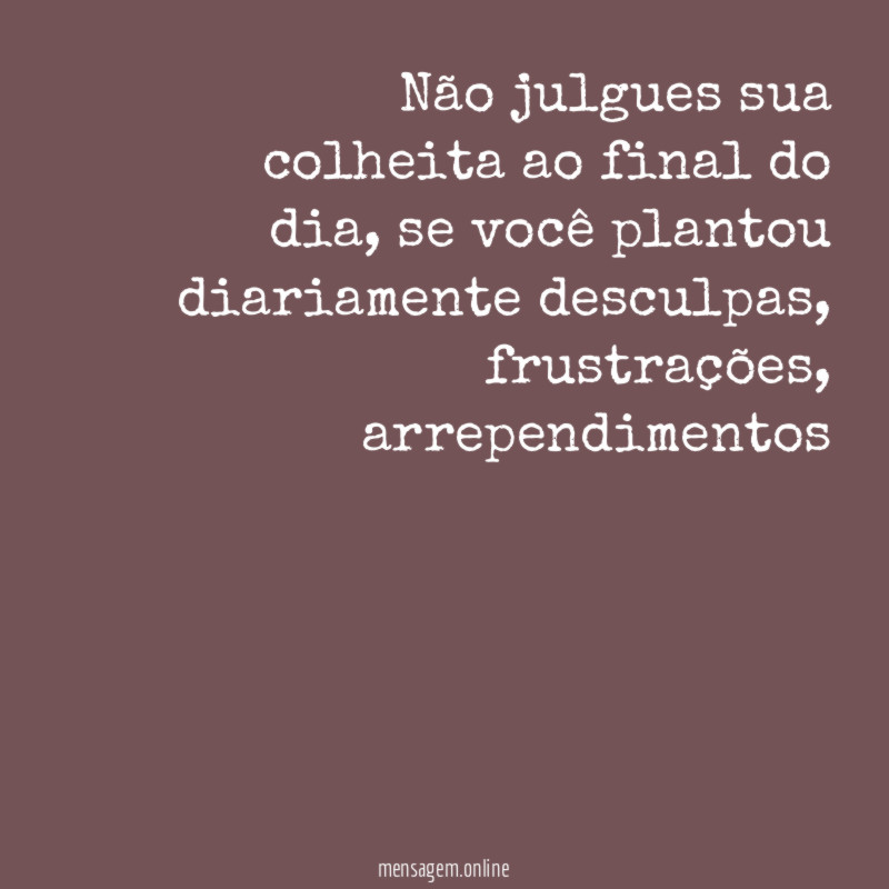Não julgues sua colheita ao final do dia