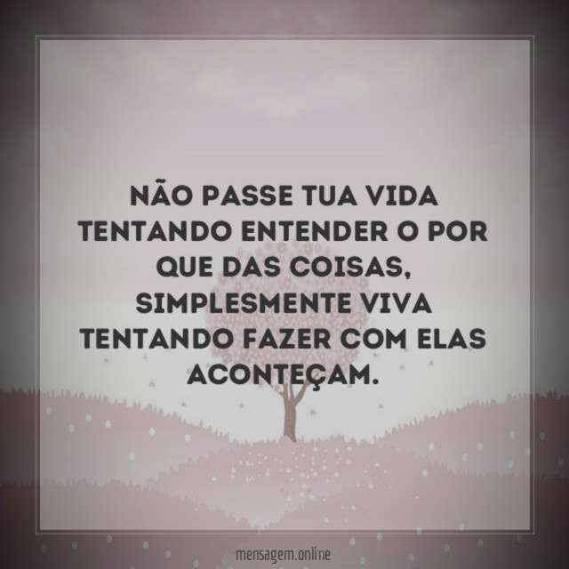 Não passe tua vida tentando entender o por que das coisas
