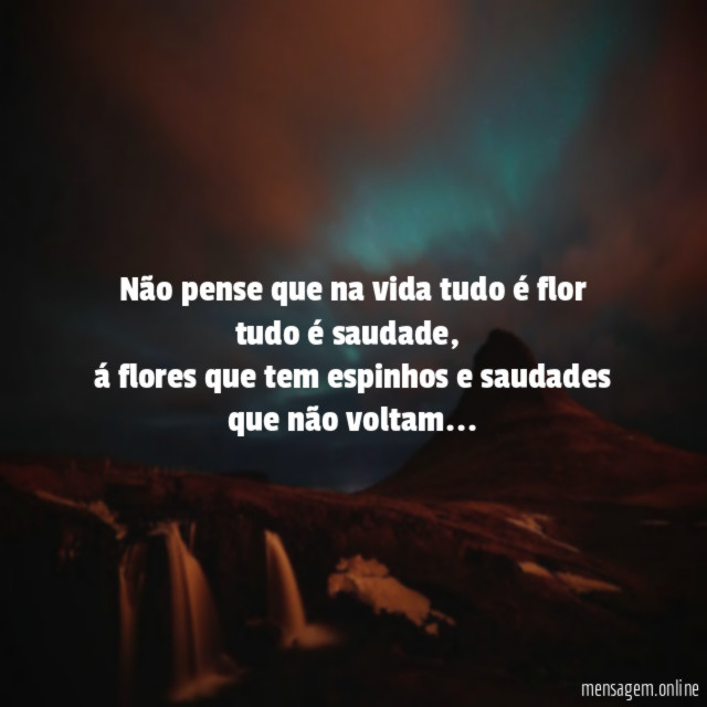 Não pense que na vida tudo é flor tudo é saudade