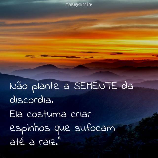 "Não plante a SEMENTE da discordia. Ela costuma criar espinhos que sufocam até a raiz."
