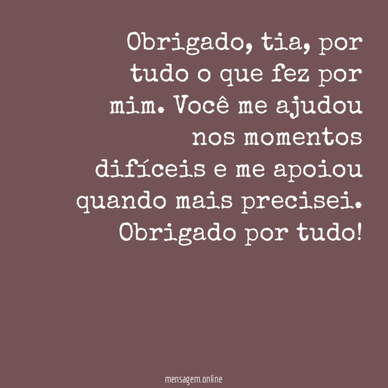 Obrigado, tia!