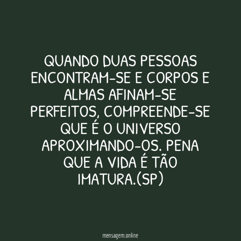 Quando duas pessoas encontram-se e corpos e almas afinam-se perfeitos