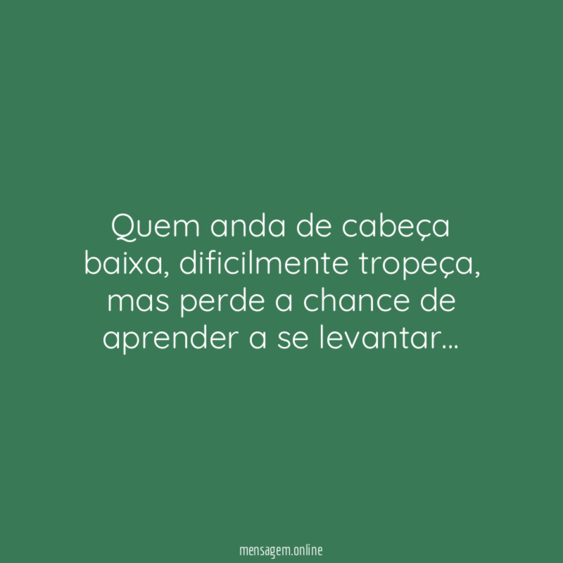 Quem anda de cabeça baixa, dificilmente tropeça, mas perde a chance de aprender a se levantar…