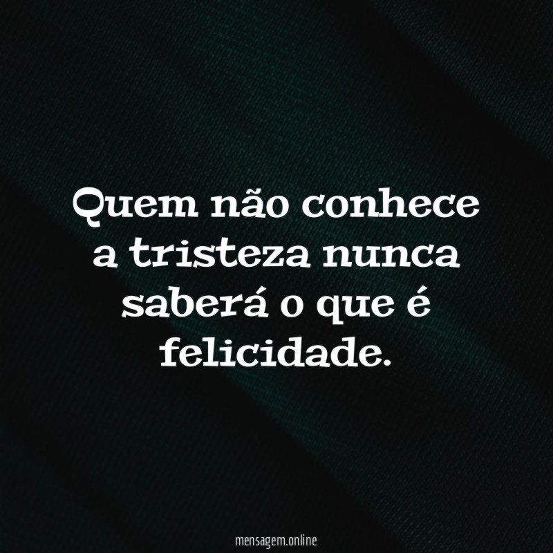 Quem não conhece a tristeza nunca saberá o que é felicidade