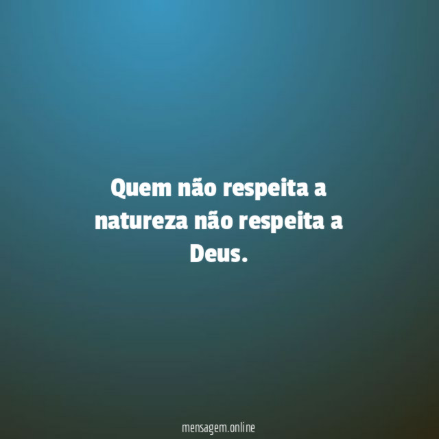 Quem não respeita a natureza não respeita a Deus