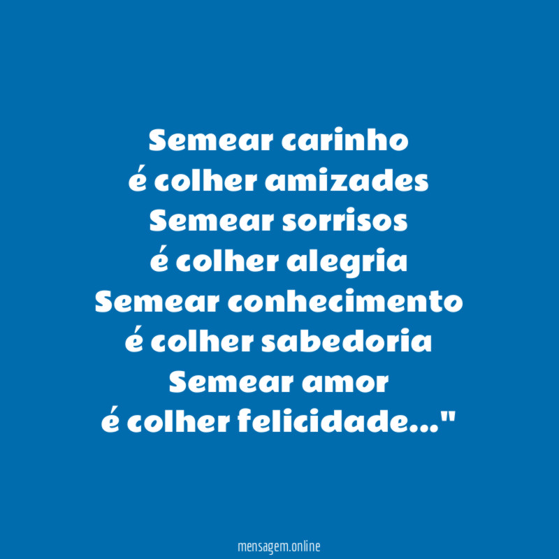 Semear carinho é colher amizades Semear sorrisos é colher alegria Semear conhecimento é colher sabe