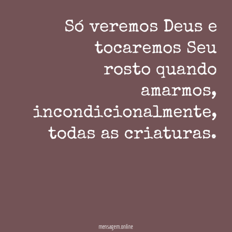 Só veremos Deus e tocaremos Seu rosto quando amarmos