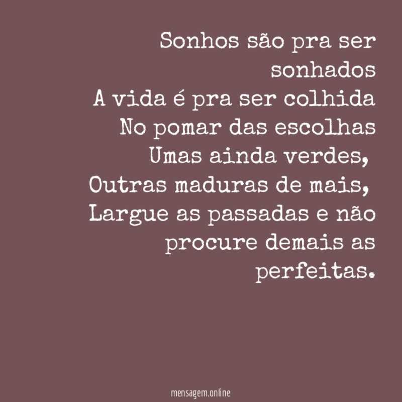 Sonhos são pra ser sonhados A vida é pra