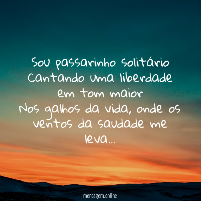 Sou passarinho solitário Cantando uma liberdade em tom maior Nos