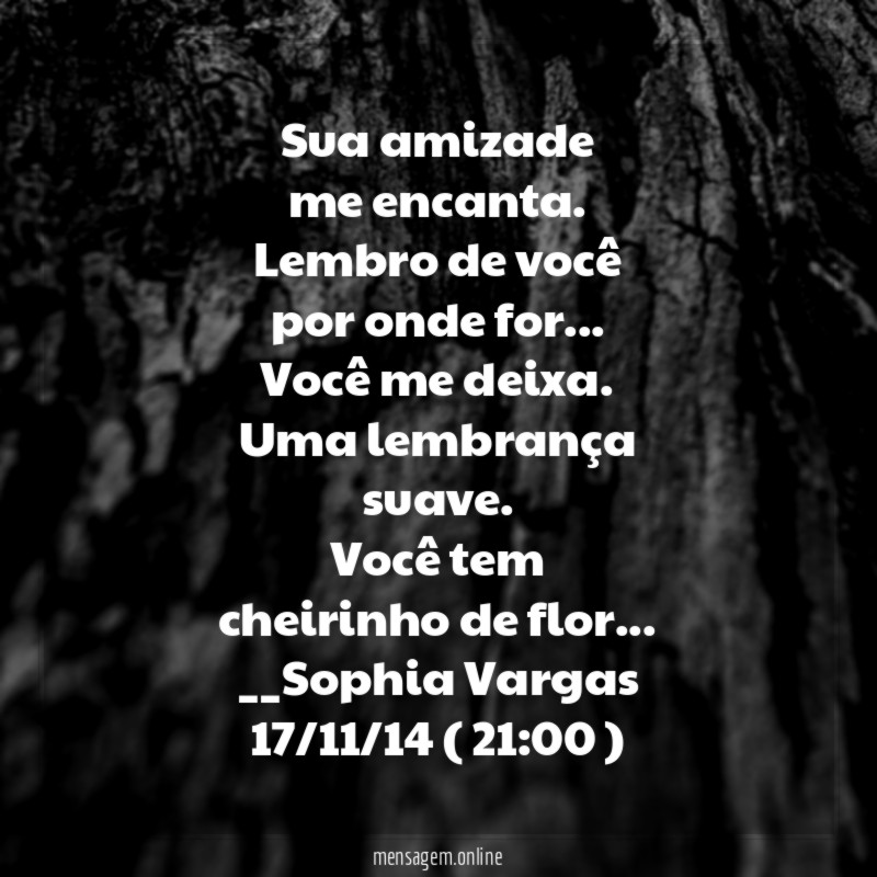 Sua amizade
me encanta .
Lembro de você
por onde for…