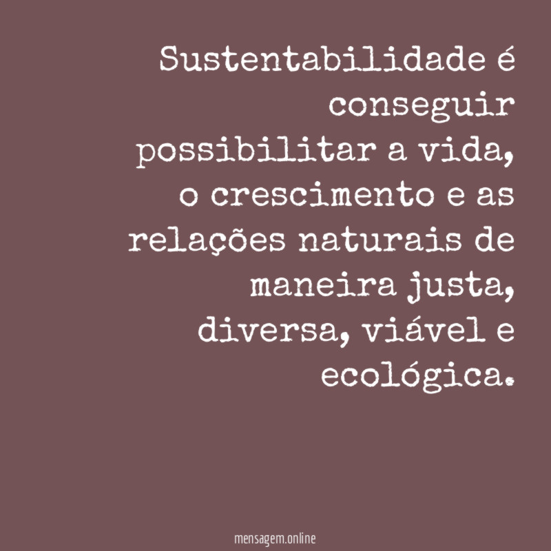 Sustentabilidade é conseguir possibilitar a vida