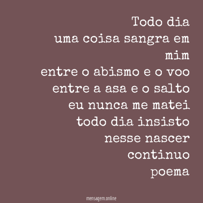 todo dia
uma coisa sangra em mim
entre o abismo e o voo
entre a asa e o salto