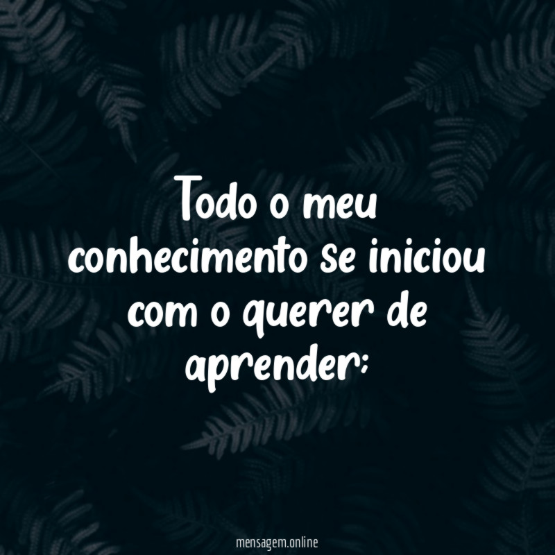 Todo o meu conhecimento se iniciou com o querer de aprender