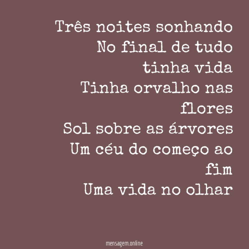 Três noites sonhando No final de tudo tinha vida Tinha