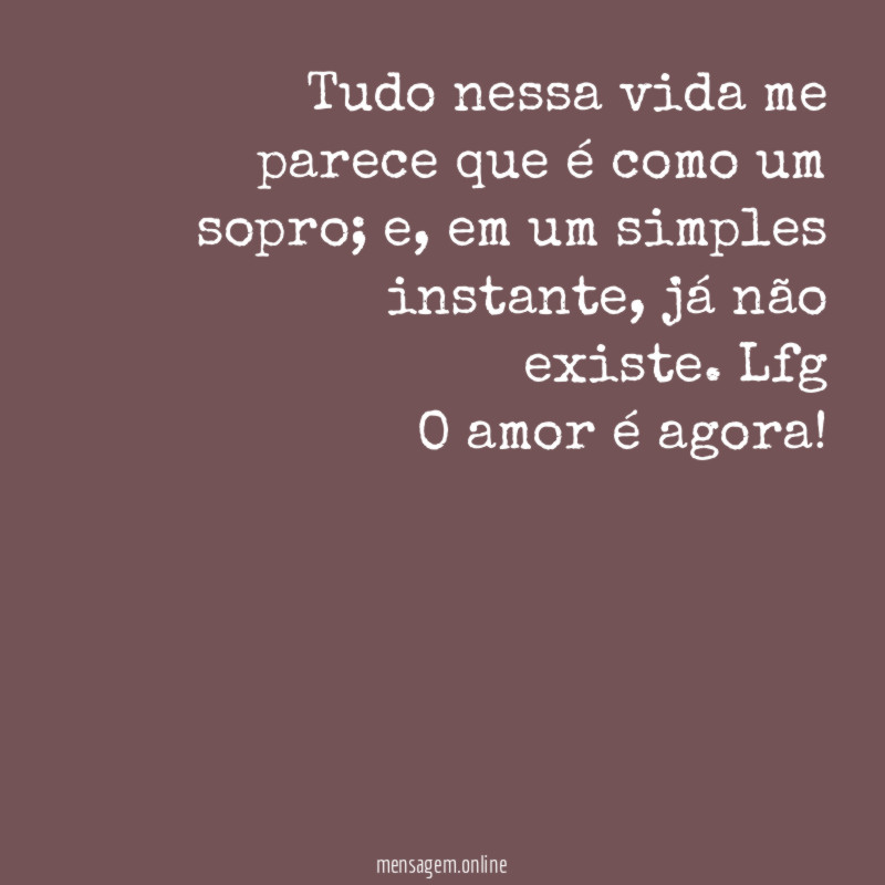 Tudo nessa vida me parece que é como um sopro; e, em um simples instante, já não existe. Lfg
