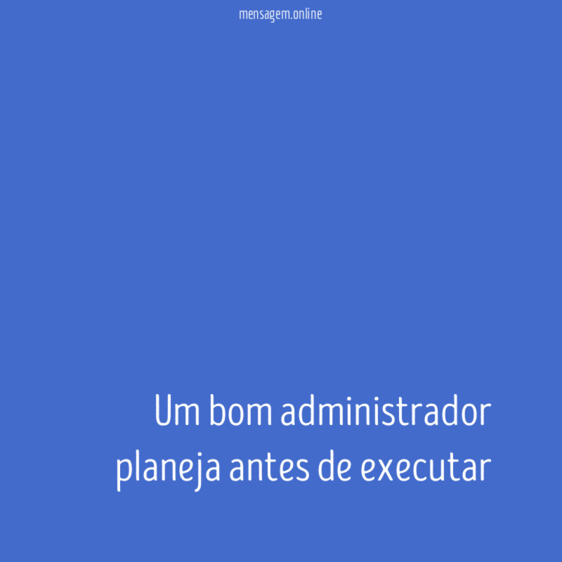 Um bom administrador planeja antes de executar