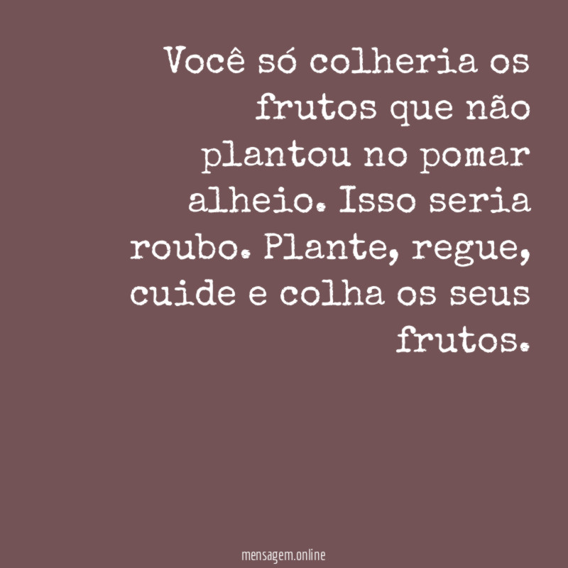 Você só colheria os frutos que não plantou no pomar alheio