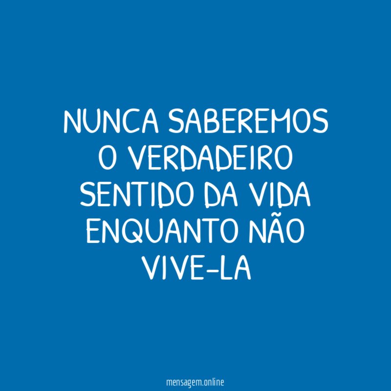 Nunca saberemos o verdadeiro sentido da vida enquanto não vive-la