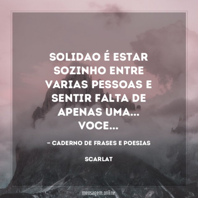 Solidao é estar sozinho entre varias pessoas e sentir falta de apenas uma