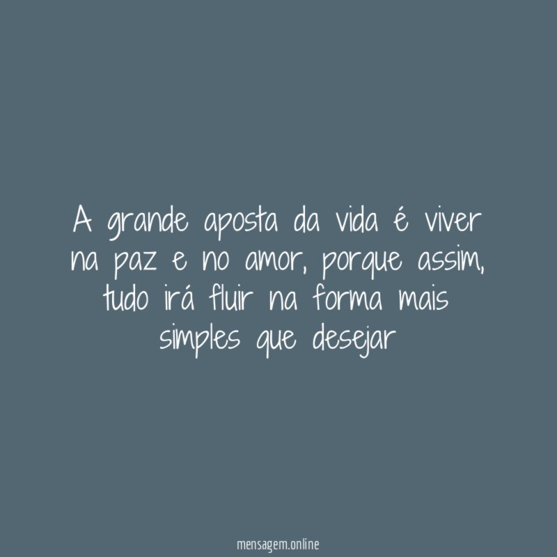 A grande aposta da vida é viver na paz e no amor