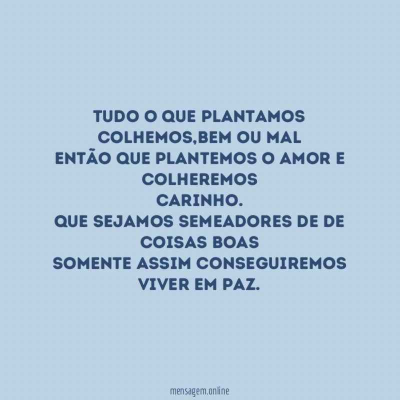 Tudo o que plantamos colhemos