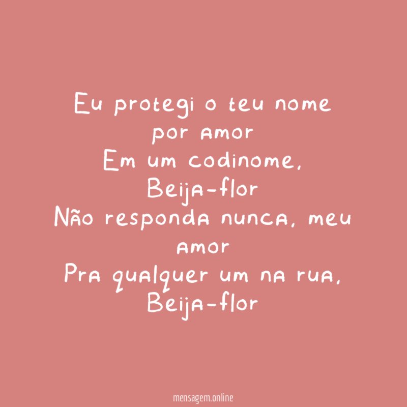 Eu protegi o teu nome por amor Em um codinome