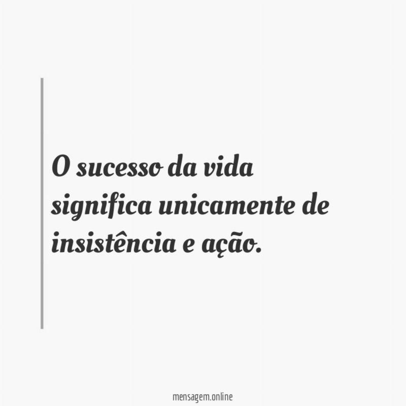 O sucesso da vida significa unicamente de insistência e ação